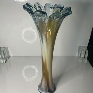 HANDBLOWN FINGER TRUMPET VASE 18” TALL HEAVY MURANO ART GLASS STYLE